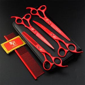 7 Inch Professional Japan 440C Pet Dog Grooming Scissors Set Dog Shears Hair Cutting Thinning Curved Scissors With Comb Bag