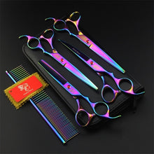 Load image into Gallery viewer, 7 Inch Professional Japan 440C Pet Dog Grooming Scissors Set Dog Shears Hair Cutting Thinning Curved Scissors With Comb Bag
