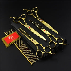 7 Inch Professional Japan 440C Pet Dog Grooming Scissors Set Dog Shears Hair Cutting Thinning Curved Scissors With Comb Bag