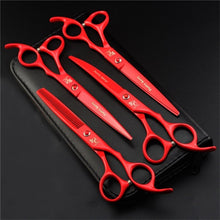 Load image into Gallery viewer, 7 Inch Professional Japan 440C Pet Dog Grooming Scissors Set Dog Shears Hair Cutting Thinning Curved Scissors With Comb Bag
