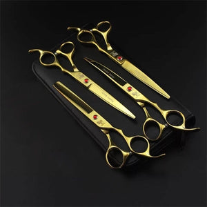 7 Inch Professional Japan 440C Pet Dog Grooming Scissors Set Dog Shears Hair Cutting Thinning Curved Scissors With Comb Bag