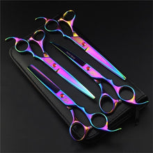 Load image into Gallery viewer, 7 Inch Professional Japan 440C Pet Dog Grooming Scissors Set Dog Shears Hair Cutting Thinning Curved Scissors With Comb Bag
