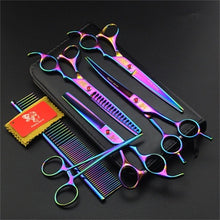 Load image into Gallery viewer, 7 Inch Professional Japan 440C Pet Dog Grooming Scissors Set Dog Shears Hair Cutting Thinning Curved Scissors With Comb Bag
