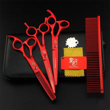 Load image into Gallery viewer, 7 Inch Professional Japan 440C Pet Dog Grooming Scissors Set Dog Shears Hair Cutting Thinning Curved Scissors With Comb Bag
