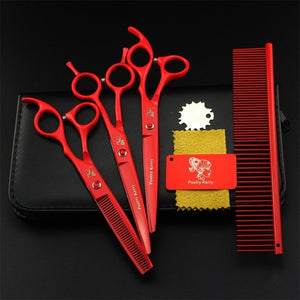 7 Inch Professional Japan 440C Pet Dog Grooming Scissors Set Dog Shears Hair Cutting Thinning Curved Scissors With Comb Bag