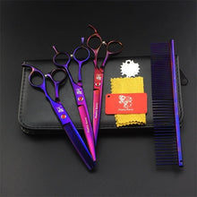 Load image into Gallery viewer, 7 Inch Professional Japan 440C Pet Dog Grooming Scissors Set Dog Shears Hair Cutting Thinning Curved Scissors With Comb Bag
