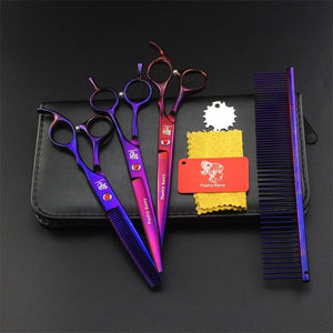 7 Inch Professional Japan 440C Pet Dog Grooming Scissors Set Dog Shears Hair Cutting Thinning Curved Scissors With Comb Bag