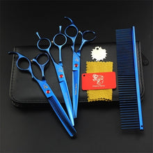 Load image into Gallery viewer, 7 Inch Professional Japan 440C Pet Dog Grooming Scissors Set Dog Shears Hair Cutting Thinning Curved Scissors With Comb Bag
