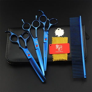 7 Inch Professional Japan 440C Pet Dog Grooming Scissors Set Dog Shears Hair Cutting Thinning Curved Scissors With Comb Bag