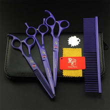 Load image into Gallery viewer, 7 Inch Professional Japan 440C Pet Dog Grooming Scissors Set Dog Shears Hair Cutting Thinning Curved Scissors With Comb Bag
