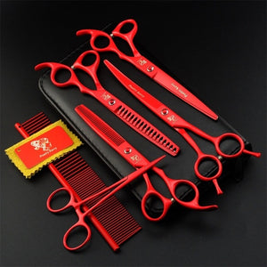 7 Inch Professional Japan 440C Pet Dog Grooming Scissors Set Dog Shears Hair Cutting Thinning Curved Scissors With Comb Bag