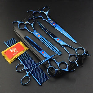 7 Inch Professional Japan 440C Pet Dog Grooming Scissors Set Dog Shears Hair Cutting Thinning Curved Scissors With Comb Bag