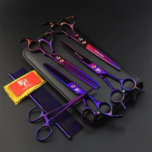 7 Inch Professional Japan 440C Pet Dog Grooming Scissors Set Dog Shears Hair Cutting Thinning Curved Scissors With Comb Bag