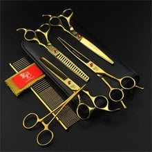 Load image into Gallery viewer, 7 Inch Professional Japan 440C Pet Dog Grooming Scissors Set Dog Shears Hair Cutting Thinning Curved Scissors With Comb Bag
