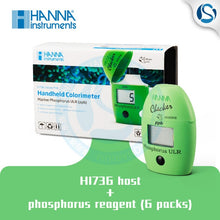 Load image into Gallery viewer, HANNA HI736 ULR Phosphate Tester Contains 25 test packs to test phosphate PO4 concentration in seawater aquarium reef tank
