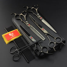 Load image into Gallery viewer, 7 Inch Professional Japan 440C Pet Dog Grooming Scissors Set Dog Shears Hair Cutting Thinning Curved Scissors With Comb Bag
