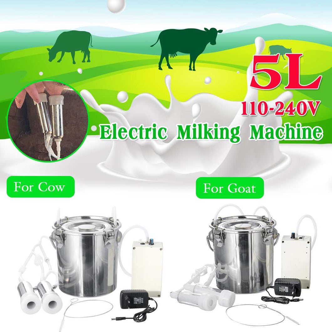 5L Cow Goat Sheep Electric Milking Machine Stainless Steel Bucket Suction Milker Vacuum Pump Household Milking Machines